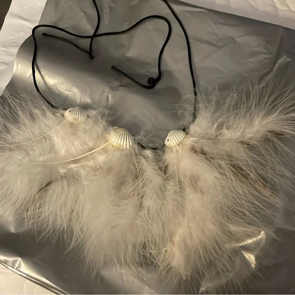 🐸Feather and seashell necklace on adjustable length silky cord - reversible NWOT - Picture 8 of 8